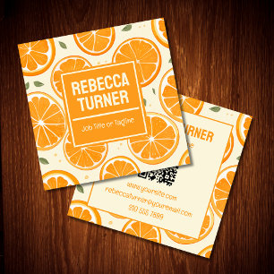 Tarjeta De Visita Cuadrada Patrón de rebanada de naranja fresca, Cítrico bril