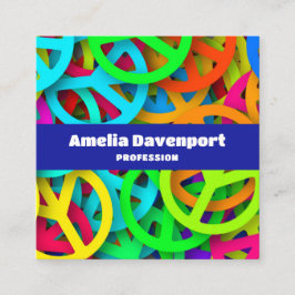 Tarjeta De Visita Cuadrada Patrón de signos de paz Groovy Sixties Vibe