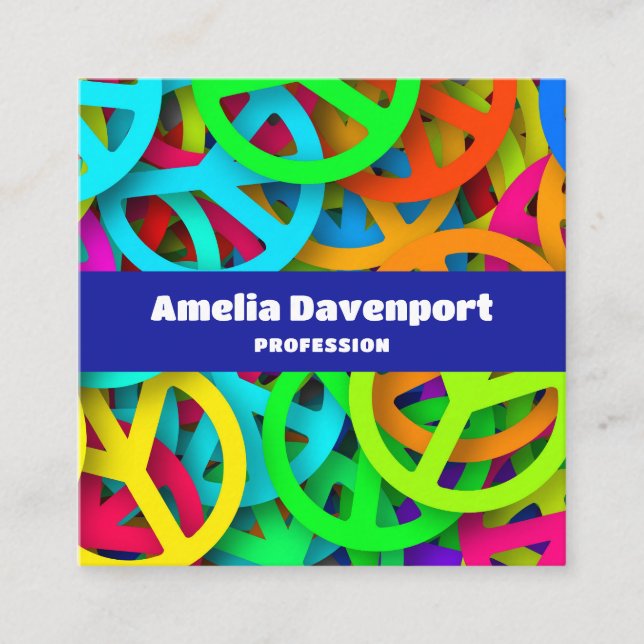 Tarjeta De Visita Cuadrada Patrón de signos de paz Groovy Sixties Vibe (Anverso)