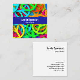 Tarjeta De Visita Cuadrada Patrón de signos de paz Groovy Sixties Vibe