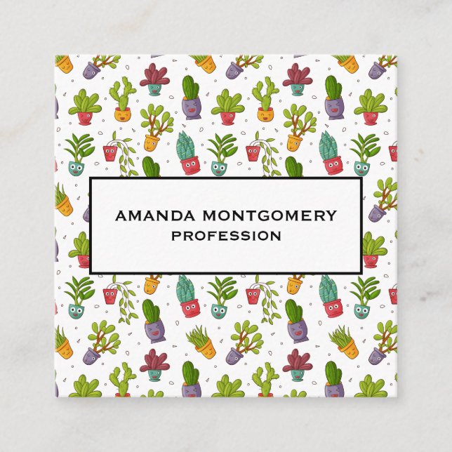 Tarjeta De Visita Cuadrada Patrón de suculentos de la naturaleza de Cactus (Anverso)