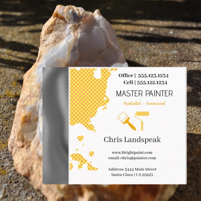 Tarjeta De Visita Cuadrada Patrón de tablero de cheques amarillo masterpintor (Master Painter Business card)