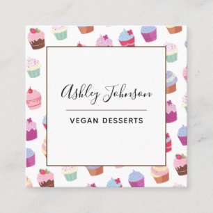 Tarjeta De Visita Cuadrada Patrón de tarta de postres vegetal vegana Social