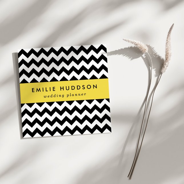 Tarjeta De Visita Cuadrada Patrón de zigzag negro y blanco, patrón de chevron (Subido por el creador)