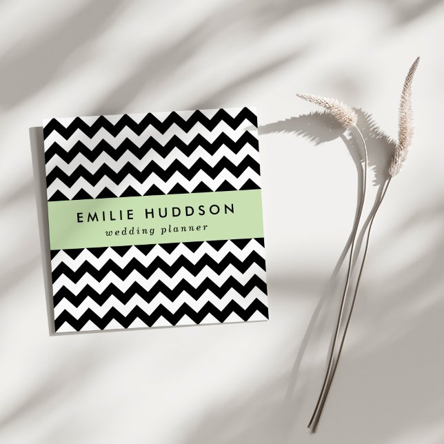 Tarjeta De Visita Cuadrada Patrón de zigzag negro y blanco, patrón de chevron (Subido por el creador)