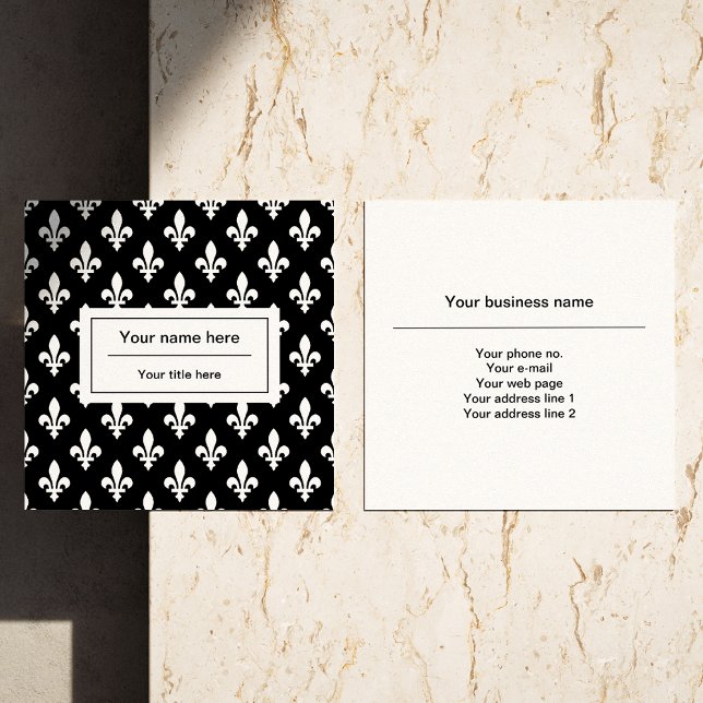 Tarjeta De Visita Cuadrada Patrón Fleur de Lis, francés, real, blanco (Subido por el creador)