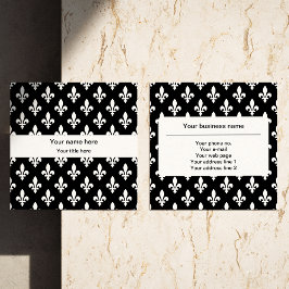 Tarjeta De Visita Cuadrada Patrón Fleur de Lis, francés, real, blanco