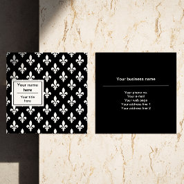 Tarjeta De Visita Cuadrada Patrón Fleur de Lis, francés, real, blanco