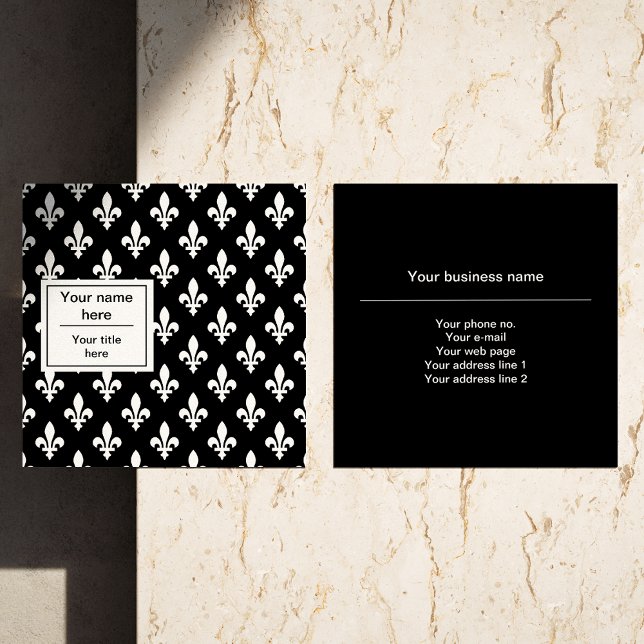 Tarjeta De Visita Cuadrada Patrón Fleur de Lis, francés, real, blanco (Subido por el creador)