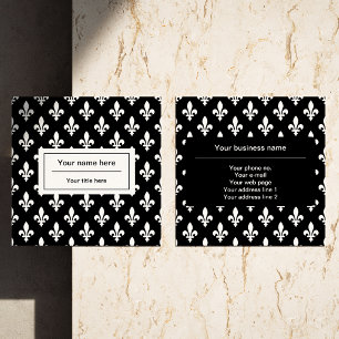 Tarjeta De Visita Cuadrada Patrón Fleur de Lis, francés, real, blanco