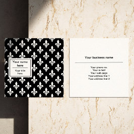 Tarjeta De Visita Cuadrada Patrón Fleur de Lis, francés, real, blanco