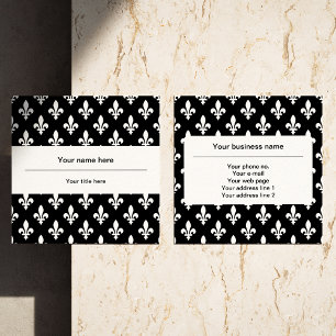 Tarjeta De Visita Cuadrada Patrón Fleur de Lis, francés, real, blanco