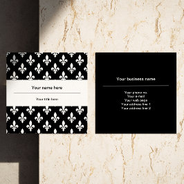 Tarjeta De Visita Cuadrada Patrón Fleur de Lis, francés, real, blanco