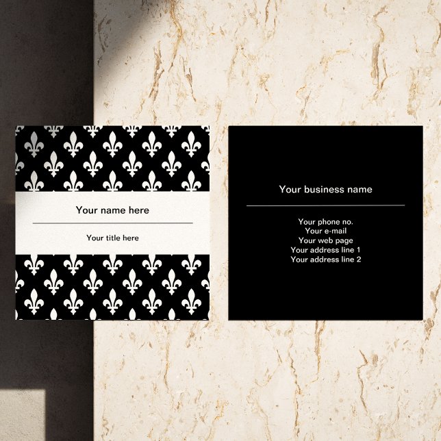 Tarjeta De Visita Cuadrada Patrón Fleur de Lis, francés, real, blanco (Subido por el creador)