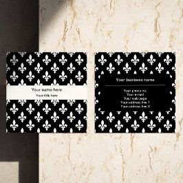 Tarjeta De Visita Cuadrada Patrón Fleur de Lis, francés, real, blanco