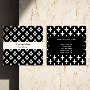 Tarjeta De Visita Cuadrada Patrón Fleur de Lis, francés, real, blanco
