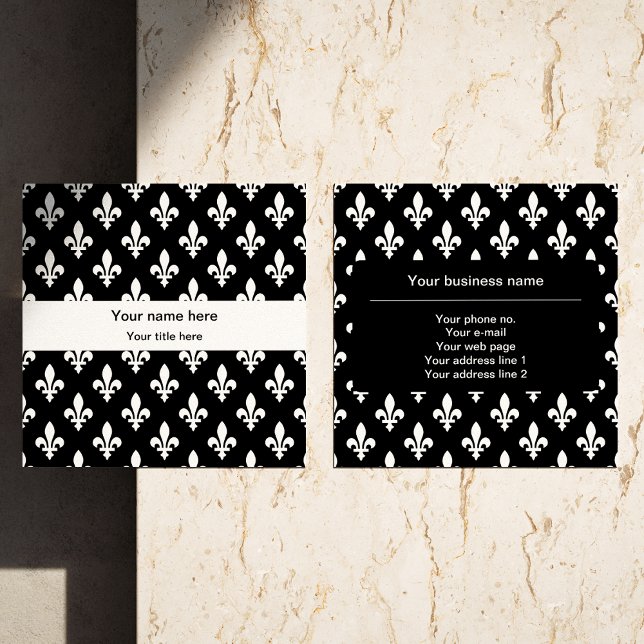 Tarjeta De Visita Cuadrada Patrón Fleur de Lis, francés, real, blanco (Subido por el creador)