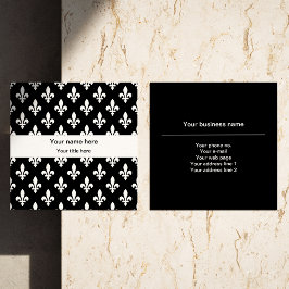 Tarjeta De Visita Cuadrada Patrón Fleur de Lis, francés, real, blanco