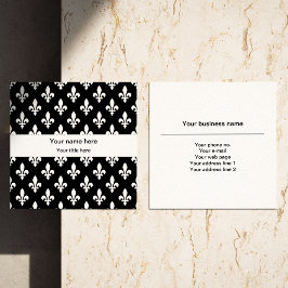 Tarjeta De Visita Cuadrada Patrón Fleur de Lis, francés, real, blanco