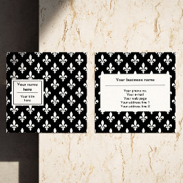 Tarjeta De Visita Cuadrada Patrón Fleur de Lis, francés, real, blanco