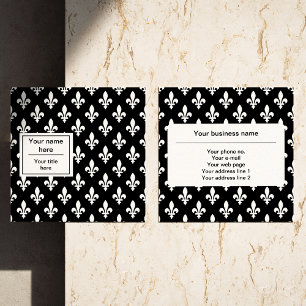 Tarjeta De Visita Cuadrada Patrón Fleur de Lis, francés, real, blanco