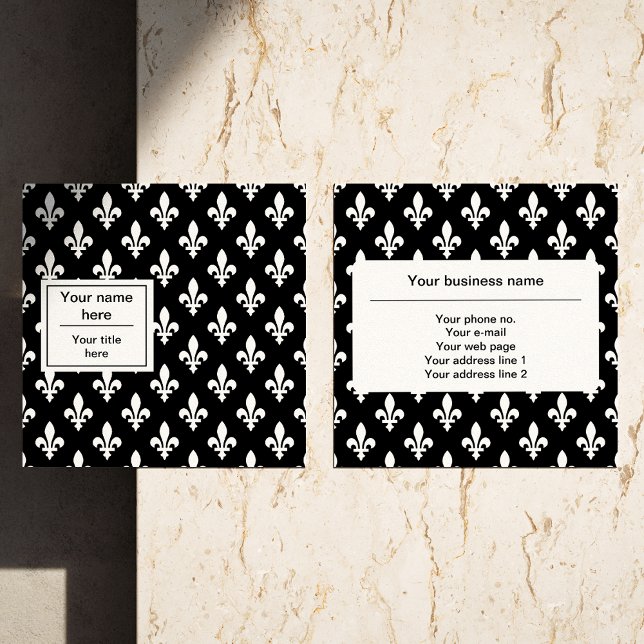 Tarjeta De Visita Cuadrada Patrón Fleur de Lis, francés, real, blanco (Subido por el creador)