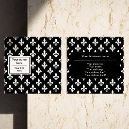Tarjeta De Visita Cuadrada Patrón Fleur de Lis, francés, real, blanco