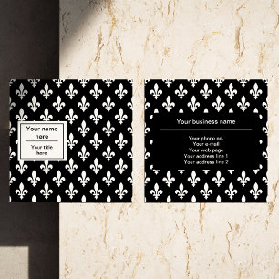 Tarjeta De Visita Cuadrada Patrón Fleur de Lis, francés, real, blanco