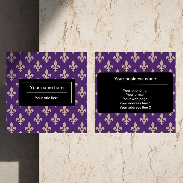Tarjeta De Visita Cuadrada Patrón Fleur de Lis, francés, real, crema, púrpura (Subido por el creador)