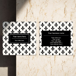 Tarjeta De Visita Cuadrada Patrón Fleur de Lis, francés, real, negro
