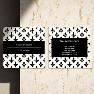 Tarjeta De Visita Cuadrada Patrón Fleur de Lis, francés, real, negro