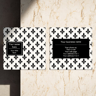 Tarjeta De Visita Cuadrada Patrón Fleur de Lis, francés, real, negro