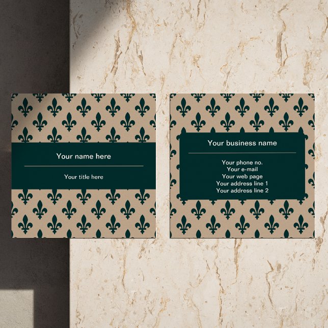 Tarjeta De Visita Cuadrada Patrón Fleur de Lis, francés, real, verde (Subido por el creador)