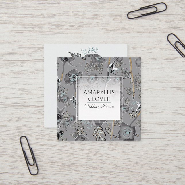 Tarjeta De Visita Cuadrada Patrón floral acuarela de Poppies (Poppies Watercolor Floral Pattern Square Business Card from Studio Posies.)
