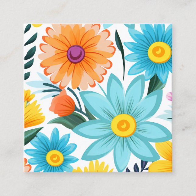 Tarjeta De Visita Cuadrada Patrón floral blanco femenino de bonito (Anverso)