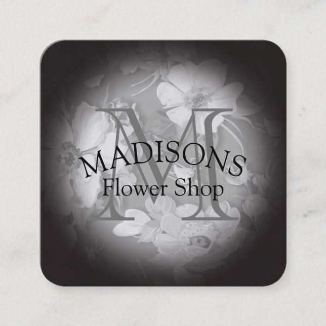 Tarjeta De Visita Cuadrada Patrón floral con monograma (Anverso)