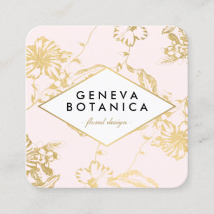 Tarjeta De Visita Cuadrada Patrón floral de oro vintage en el diseñador rosa