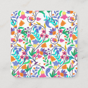 Tarjeta De Visita Cuadrada Patrón Floral Exótico Colorido