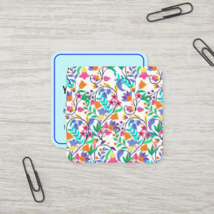 Tarjeta De Visita Cuadrada Patrón Floral Exótico Colorido