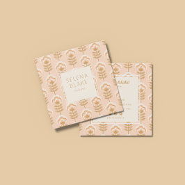 Tarjeta De Visita Cuadrada Patrón floral marrón elegante