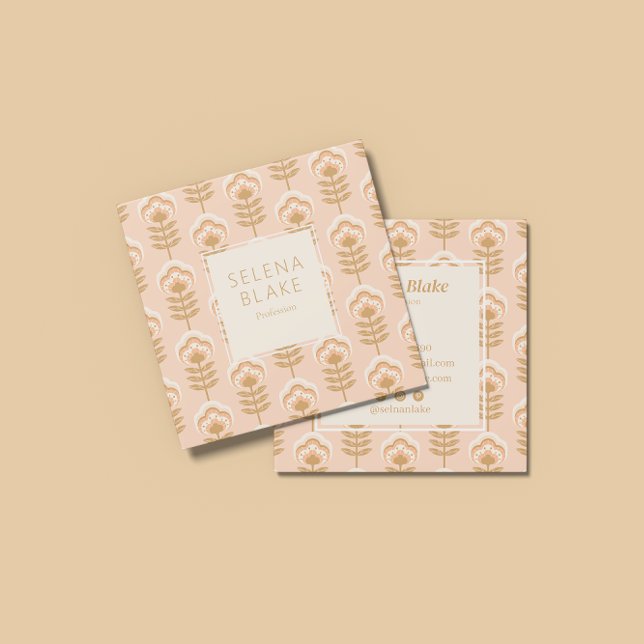 Tarjeta De Visita Cuadrada Patrón floral marrón elegante (Subido por el creador)