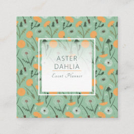 Tarjeta De Visita Cuadrada Patrón floral Naranja de las flores de Dandelion