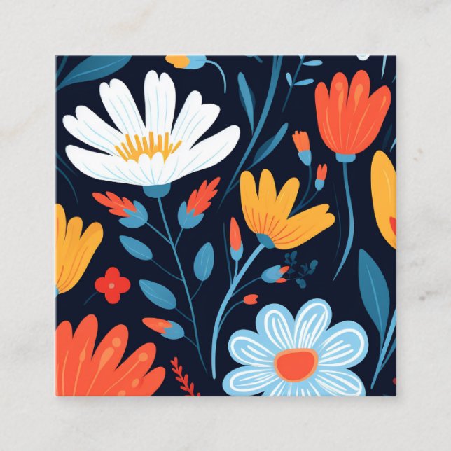 Tarjeta De Visita Cuadrada Patrón floral negro femenino (Anverso)