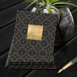 Tarjeta De Visita Cuadrada Patrón geométrico de moda cuadrado oro/negro ID799