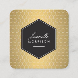 Tarjeta De Visita Cuadrada Patrón Glam Gold Honeycomb