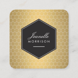 Tarjeta De Visita Cuadrada Patrón Glam Gold Honeycomb