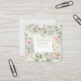Tarjeta De Visita Cuadrada Patrón gris verde rosa floral