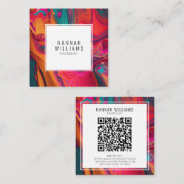 Tarjeta De Visita Cuadrada Patrón líquido colorido de código Qr brillante Úni