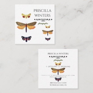 Tarjeta De Visita Cuadrada Patrón moderno de mariposas pintadas de oro