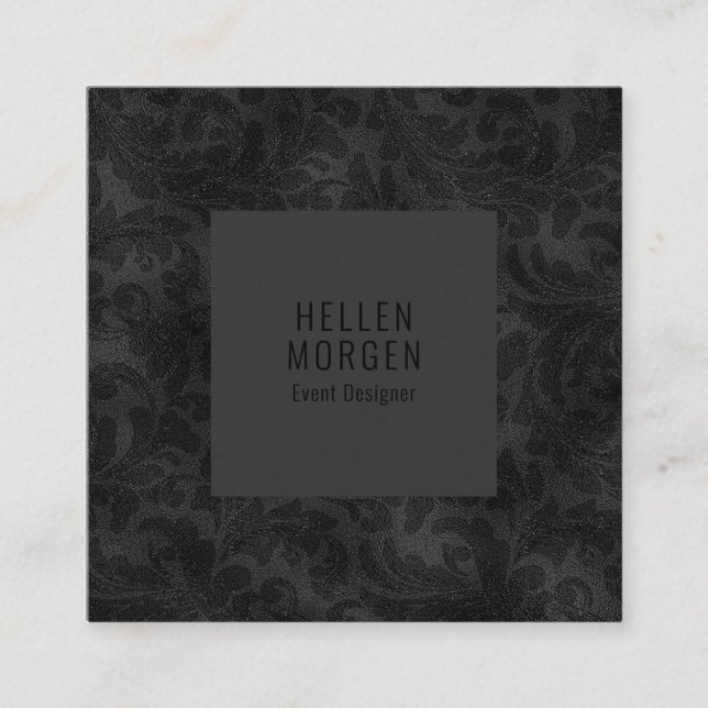 Tarjeta De Visita Cuadrada Patrón Monocromático de Damasco Floral de lujo (Anverso)